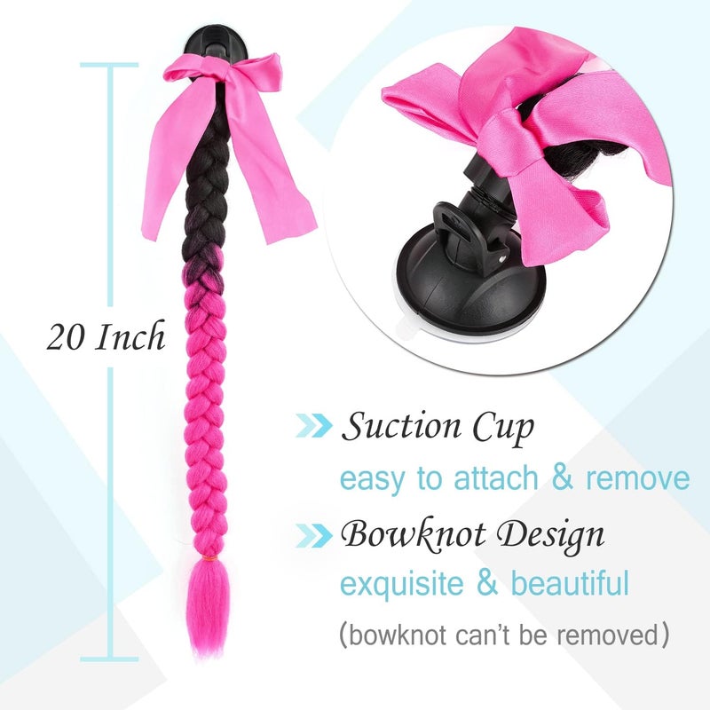 SEGO 1PCS/2PCS Helmet Pigtail Braids with Detachable Suction Cup Bowknot Ponytail Hair Many Colors (Helmet not Included) - Image 2